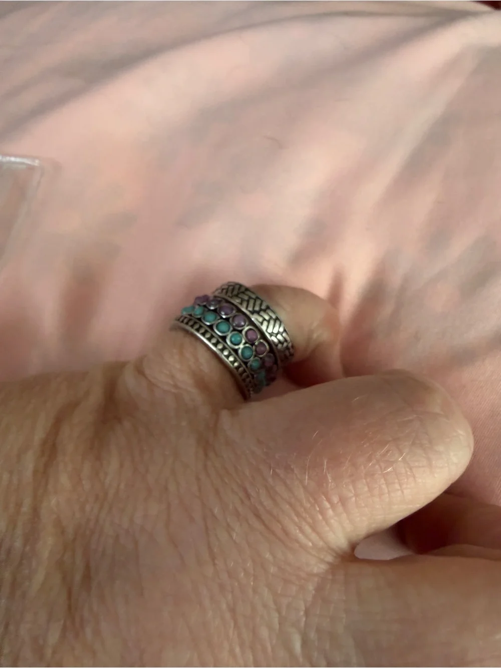 Sterling-Style Purple & Turquoise Stacking Ring Set of 4